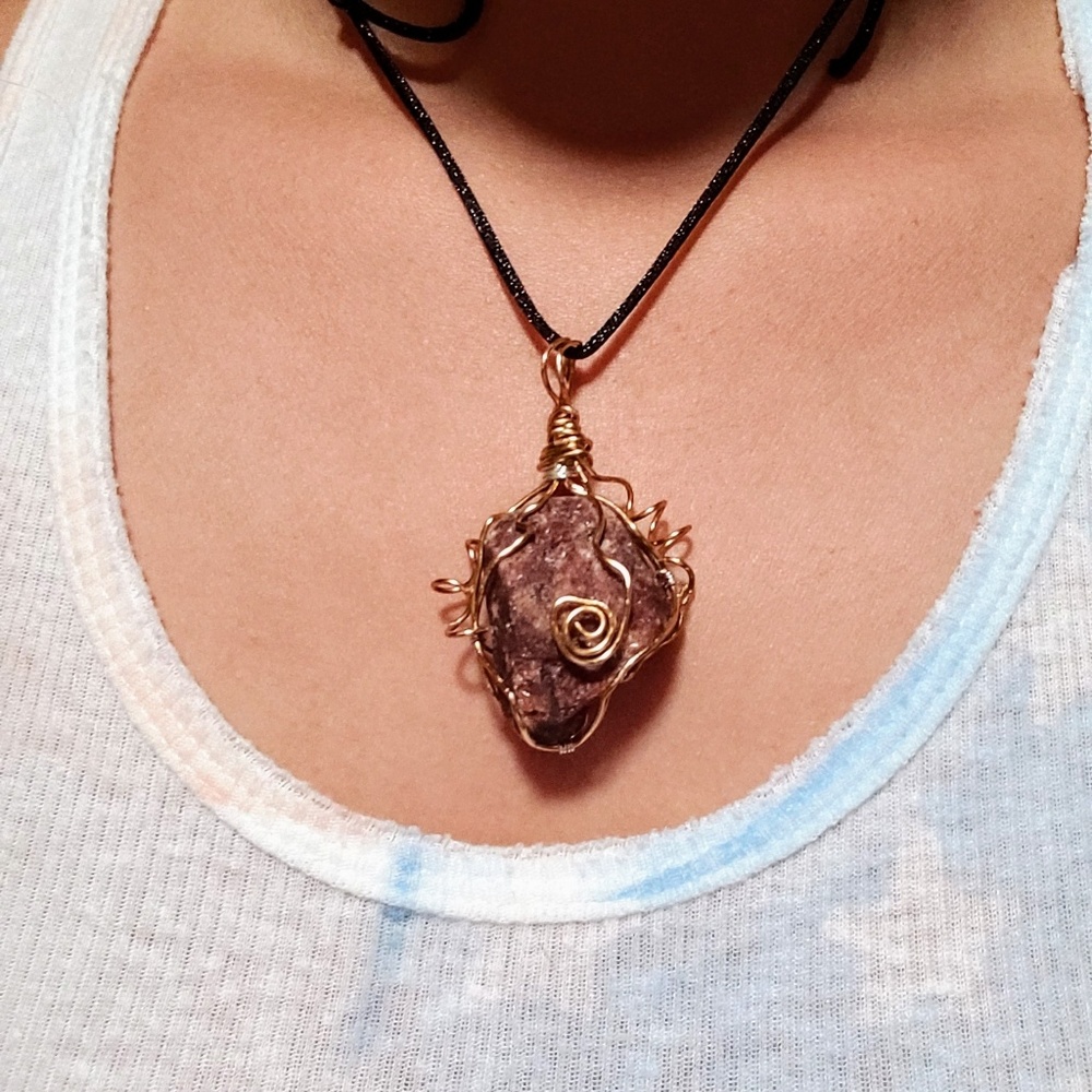 River rock wire wrapped pendant